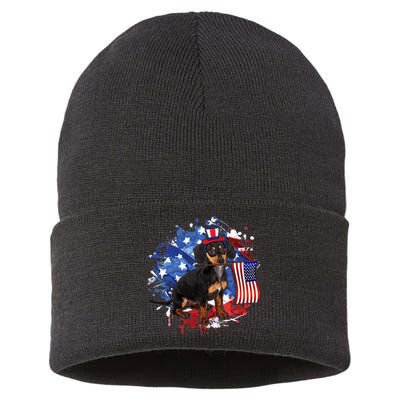 American Flag Dachshund Dog Cool Sustainable Knit Beanie