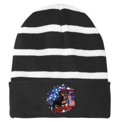 American Flag Dachshund Dog Cool Striped Beanie with Solid Band