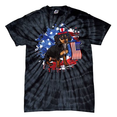 American Flag Dachshund Dog Cool Tie-Dye T-Shirt