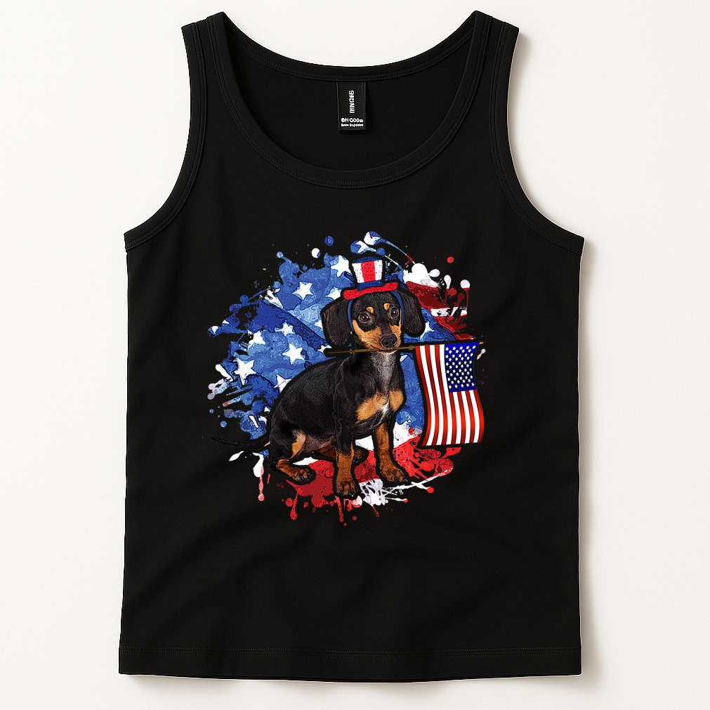 American Flag Dachshund Dog Cool Tank Top