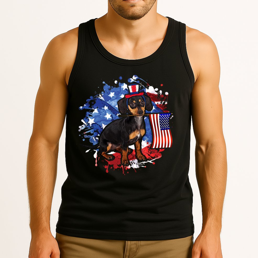 American Flag Dachshund Dog Cool Tank Top