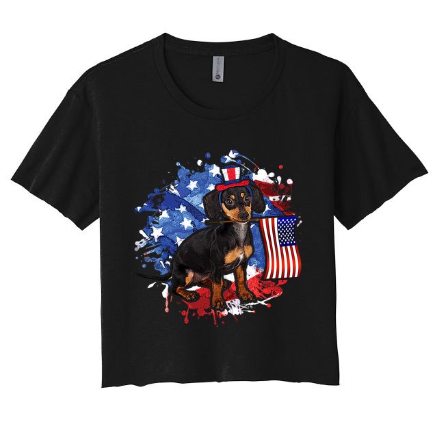American Flag Dachshund Dog Cool Crop Top