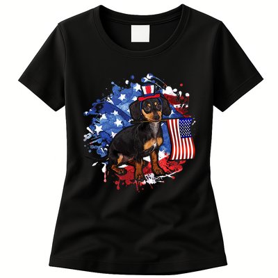American Flag Dachshund Dog Cool Womens T-Shirt
