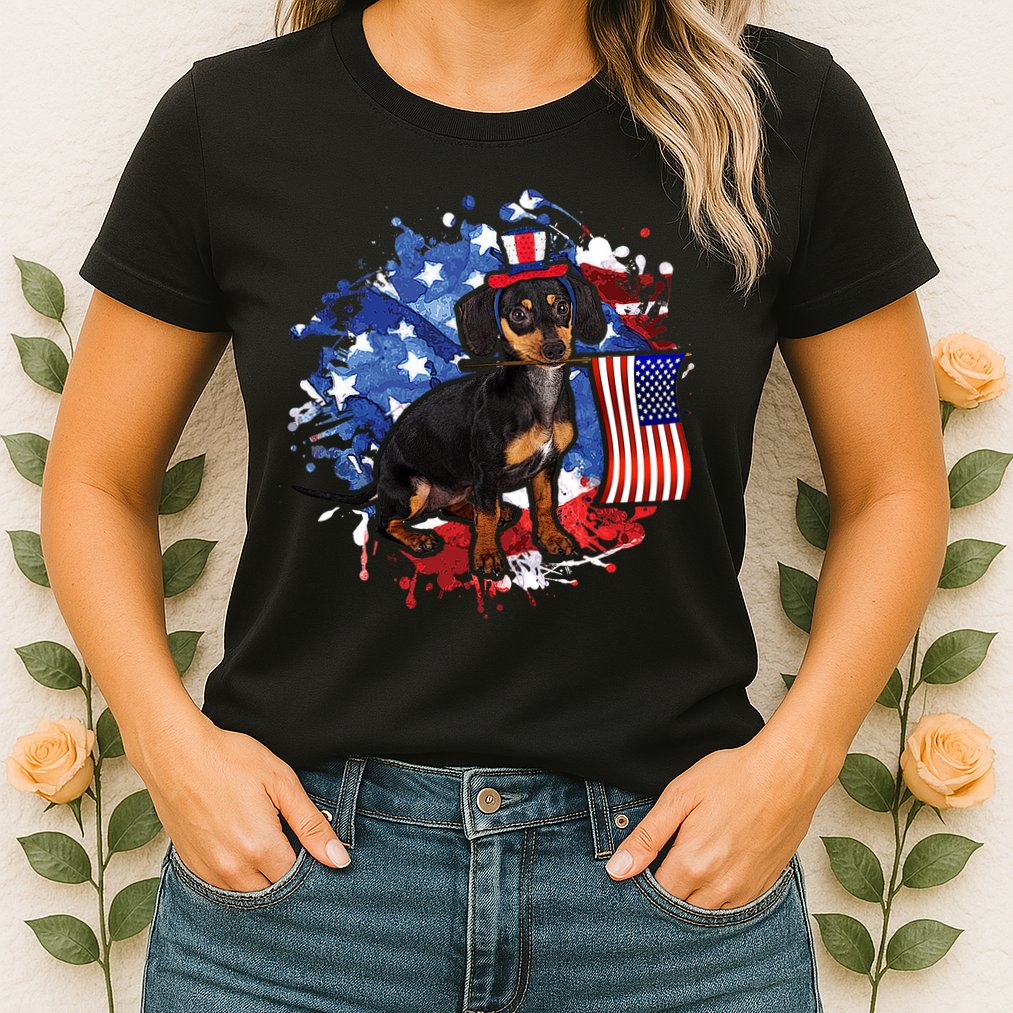 American Flag Dachshund Dog Cool Womens T-Shirt