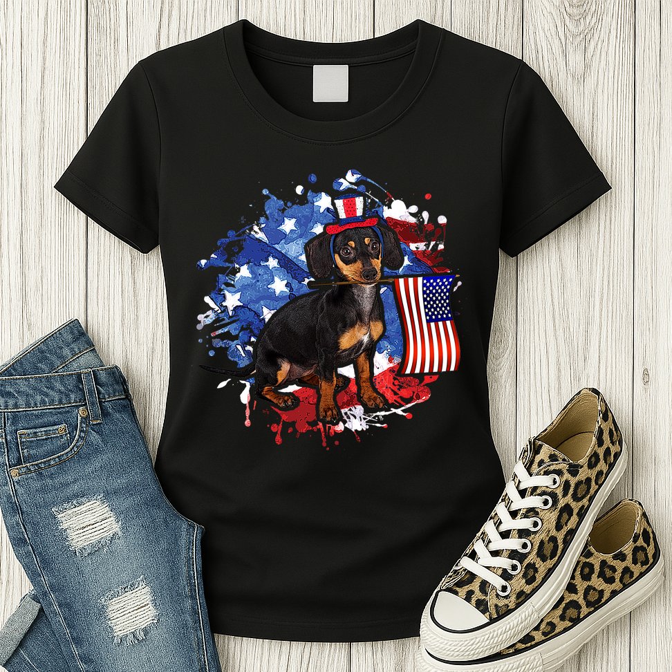 American Flag Dachshund Dog Cool Womens T-Shirt