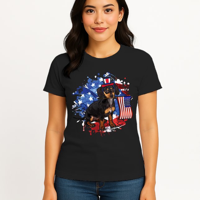 American Flag Dachshund Dog Cool Womens T-Shirt