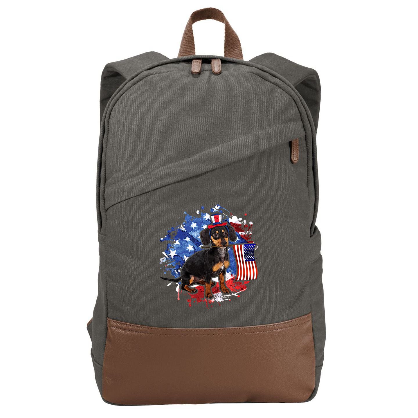 American Flag Dachshund Dog Cool Cotton Canvas Backpack