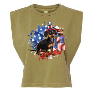 American Flag Dachshund Dog Cool Garment-Dyed Women's Muscle Tee