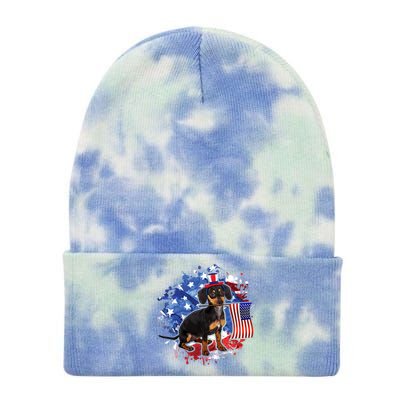 American Flag Dachshund Dog Cool Tie Dye 12in Knit Beanie