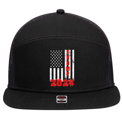 American Flag Design Trump 2024 7 Panel Mesh Trucker Snapback Hat