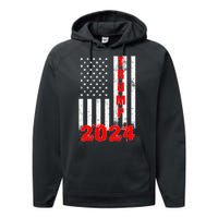 American Flag Design Trump 2024 Performance Fleece Hoodie