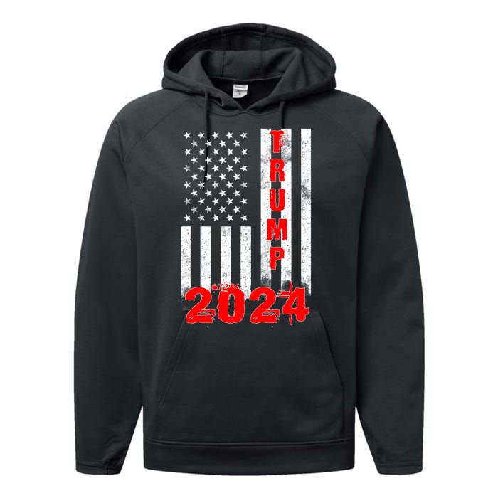 American Flag Design Trump 2024 Performance Fleece Hoodie