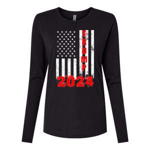 American Flag Design Trump 2024 Womens Cotton Relaxed Long Sleeve T-Shirt