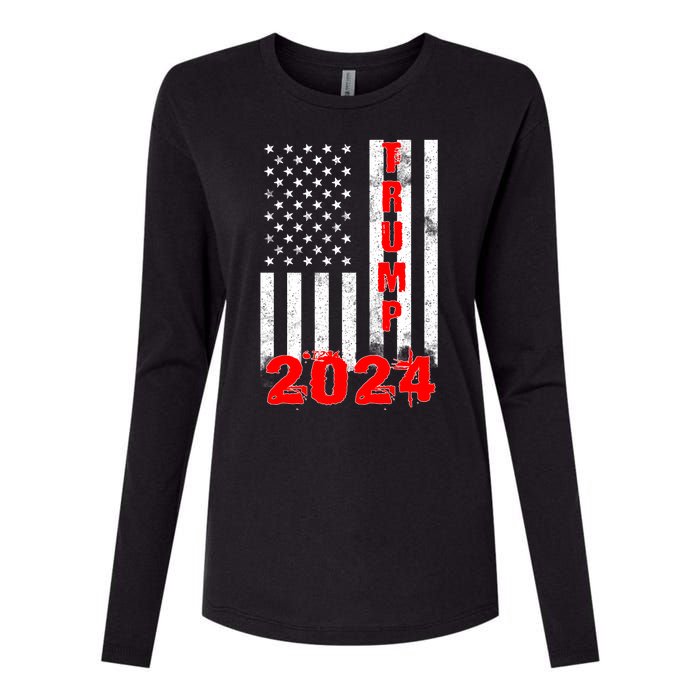 American Flag Design Trump 2024 Womens Cotton Relaxed Long Sleeve T-Shirt