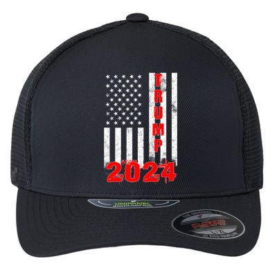 American Flag Design Trump 2024 Flexfit Unipanel Trucker Cap