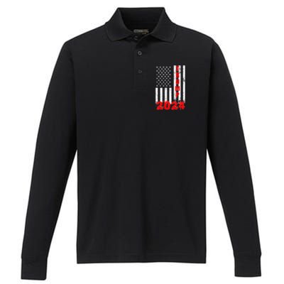 American Flag Design Trump 2024 Performance Long Sleeve Polo