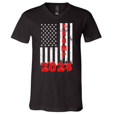 American Flag Design Trump 2024 V-Neck T-Shirt