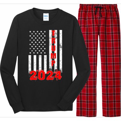 American Flag Design Trump 2024 Long Sleeve Pajama Set