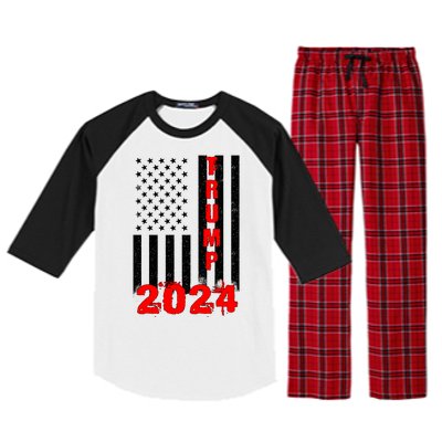 American Flag Design Trump 2024 Raglan Sleeve Pajama Set