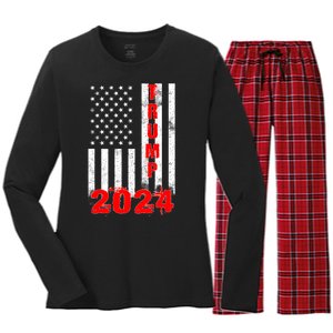 American Flag Design Trump 2024 Women's Long Sleeve Flannel Pajama Set 