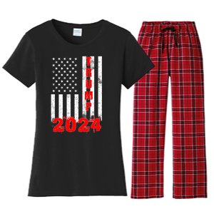 American Flag Design Trump 2024 Women's Flannel Pajama Set