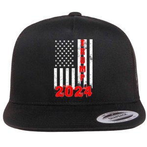 American Flag Design Trump 2024 Flat Bill Trucker Hat