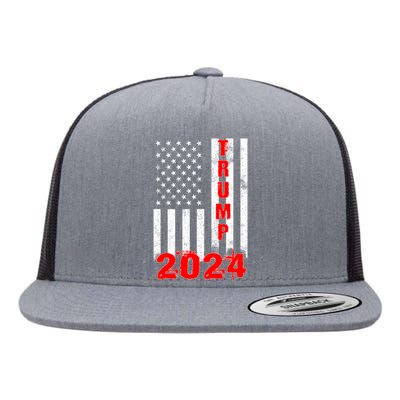 American Flag Design Trump 2024 Flat Bill Trucker Hat