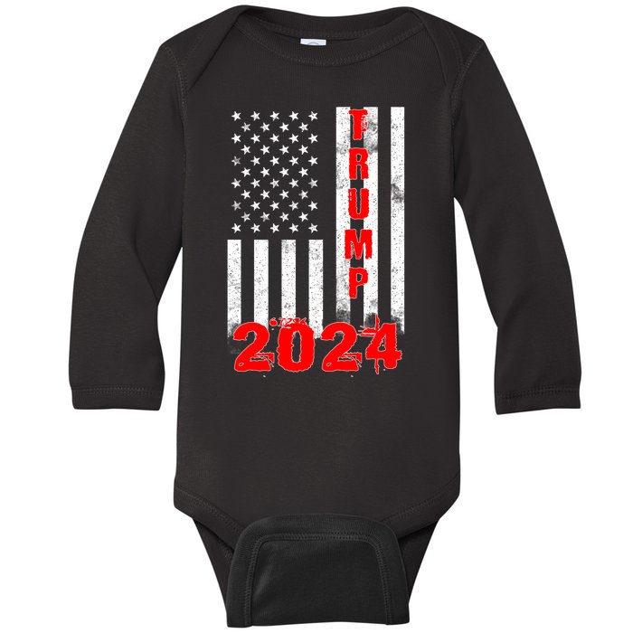 American Flag Design Trump 2024 Baby Long Sleeve Bodysuit