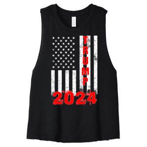 American Flag Design Trump 2024 Women's Racerback Cropped Tank