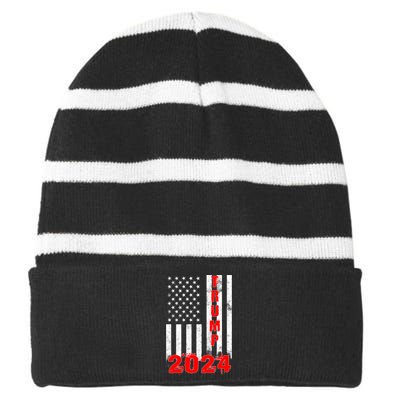 American Flag Design Trump 2024 Striped Beanie with Solid Band