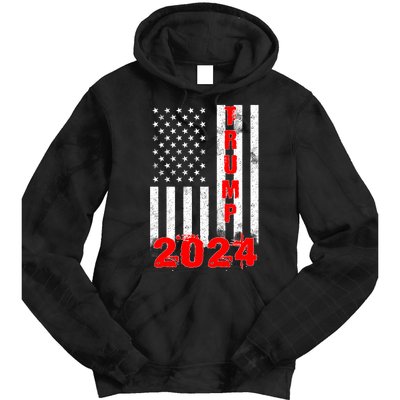 American Flag Design Trump 2024 Tie Dye Hoodie