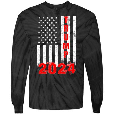 American Flag Design Trump 2024 Tie-Dye Long Sleeve Shirt