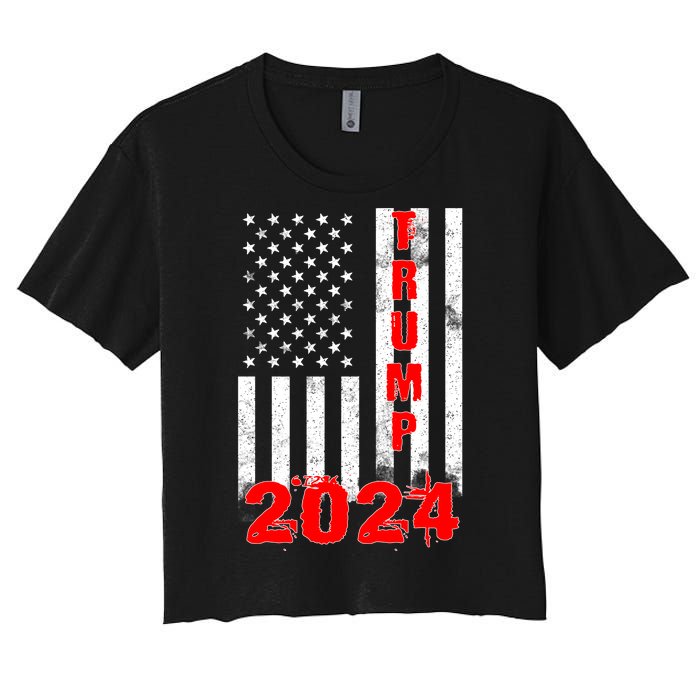 American Flag Design Trump 2024 Women's Crop Top Tee