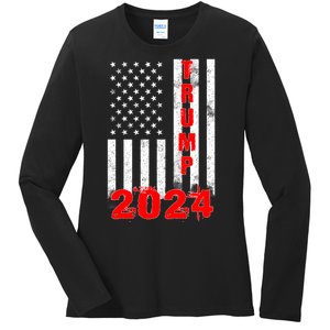 American Flag Design Trump 2024 Ladies Long Sleeve Shirt