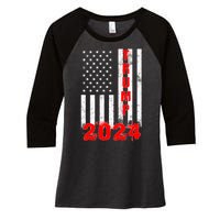 American Flag Design Trump 2024 Women's Tri-Blend 3/4-Sleeve Raglan Shirt