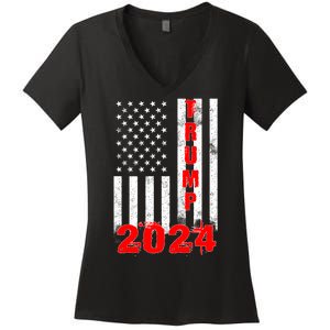 American Flag Design Trump 2024 Women's V-Neck T-Shirt