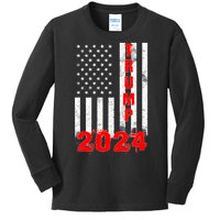 American Flag Design Trump 2024 Kids Long Sleeve Shirt