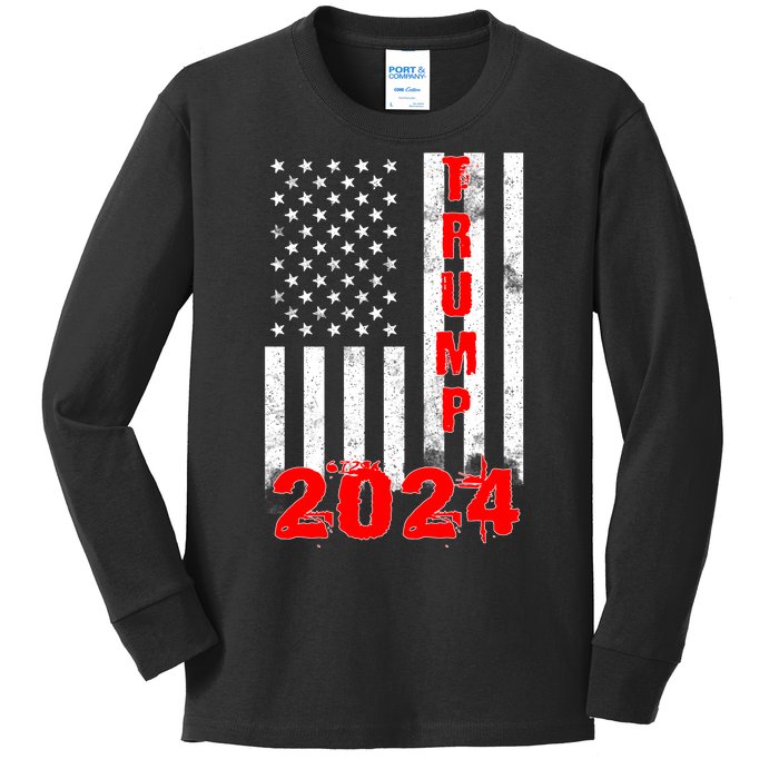 American Flag Design Trump 2024 Kids Long Sleeve Shirt