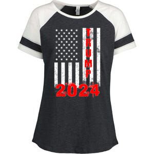 American Flag Design Trump 2024 Enza Ladies Jersey Colorblock Tee