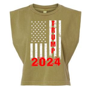 American Flag Design Trump 2024 Garment-Dyed Women's Muscle Tee