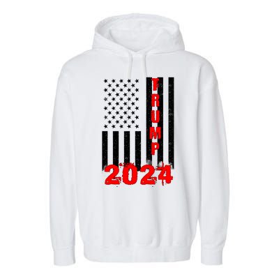 American Flag Design Trump 2024 Garment-Dyed Fleece Hoodie