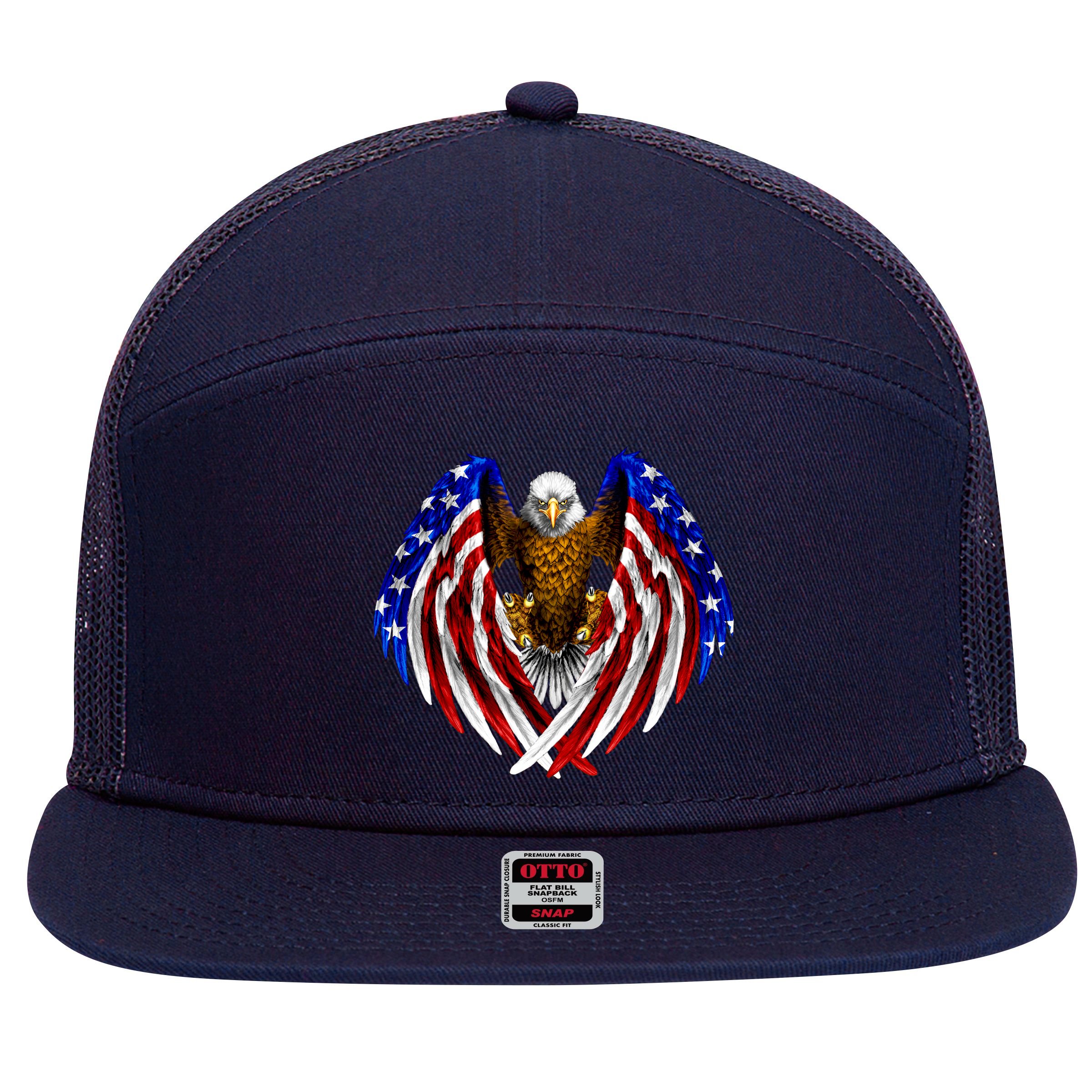American Flag Eagle 7 Panel Mesh Trucker Snapback Hat