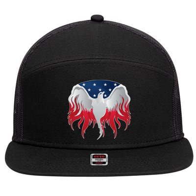 American Flag Eagle USA Illustration 7 Panel Mesh Trucker Snapback Hat