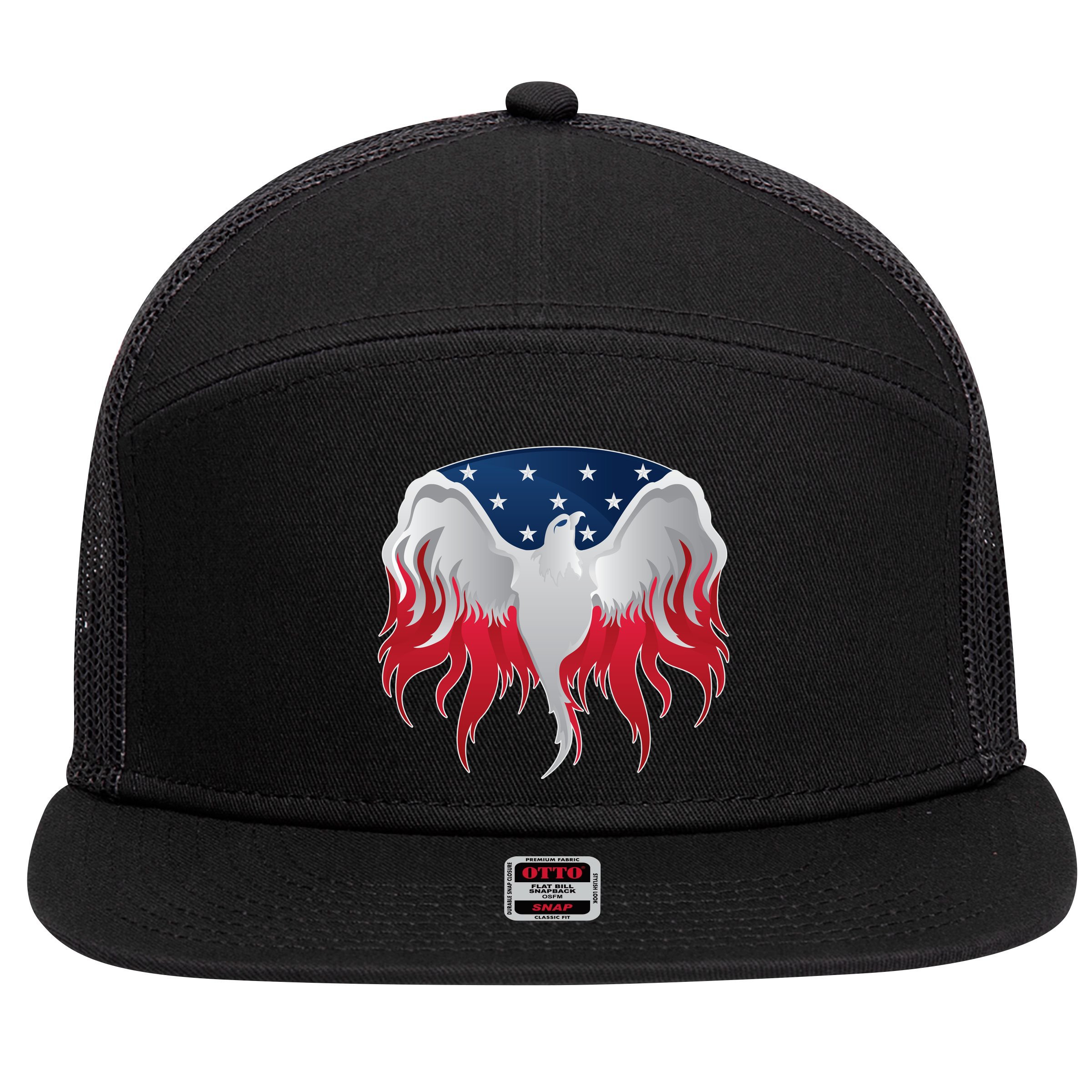 American Flag Eagle USA Illustration 7 Panel Mesh Trucker Snapback Hat