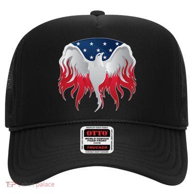 American Flag Eagle USA Illustration High Crown Mesh Back Trucker Hat