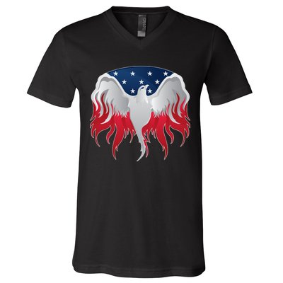 American Flag Eagle USA Illustration V-Neck T-Shirt