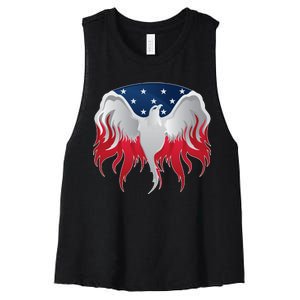 American Flag Eagle USA Illustration Women's Racerback Cropped Tank