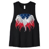 American Flag Eagle USA Illustration Women's Racerback Cropped Tank