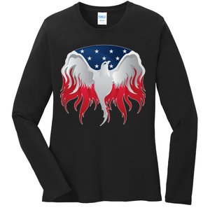 American Flag Eagle USA Illustration Ladies Long Sleeve Shirt