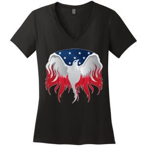 American Flag Eagle USA Illustration Women's V-Neck T-Shirt